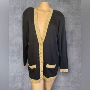 Casual Corner Black Cardigan with Gold Accents
